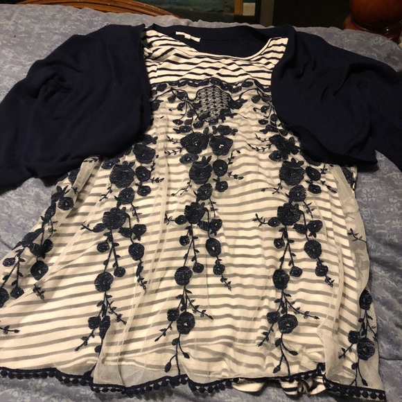Maurices Tops - Cute navy blues set cardigan and shirt